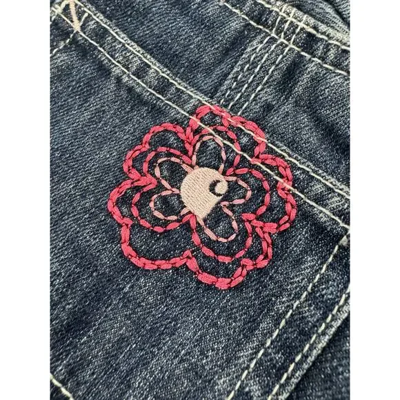 Carhartt Denim 24M Floral Butterfly Embroidered Overalls Adjustable Straps - Picture 2 of 8